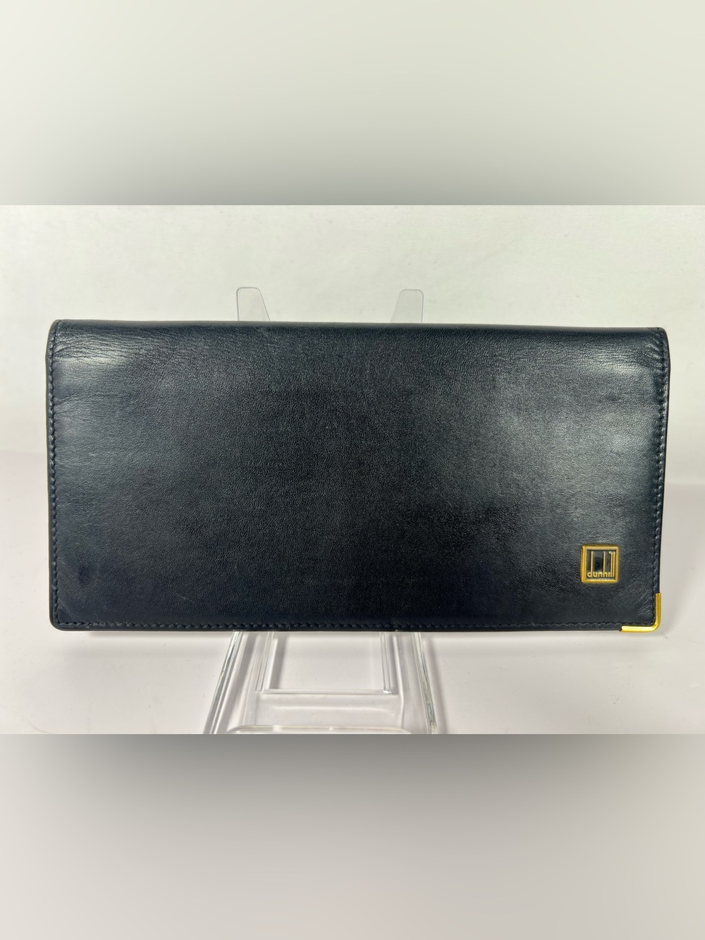1256: Dunhill Black Leather Long Wallet Checkbook Organizer
